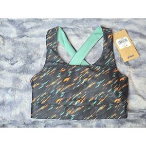 NWT ASICS Women's W PR LYTE BRA Sports Activewear Top Teal Orange Print XS